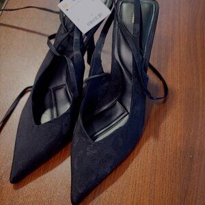 Black leopard print Zara lace up heels